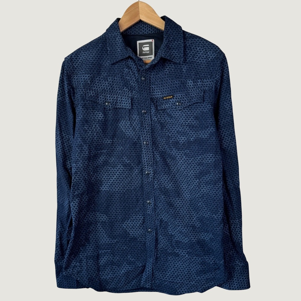 G-Star Raw Tailor Shirt Sz M Blue Patterned Snap Long Sleeve Gorpcore Streetwear